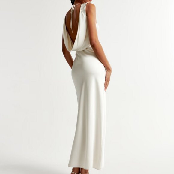 Abercrombie Women's Plunge Cowl Back Maxi Dress White, Size M - Picture 3 of 13